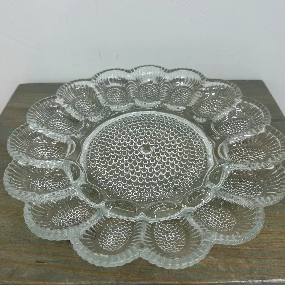 Vintage Hobnail Indiana Glass Egg plater 11 1/4